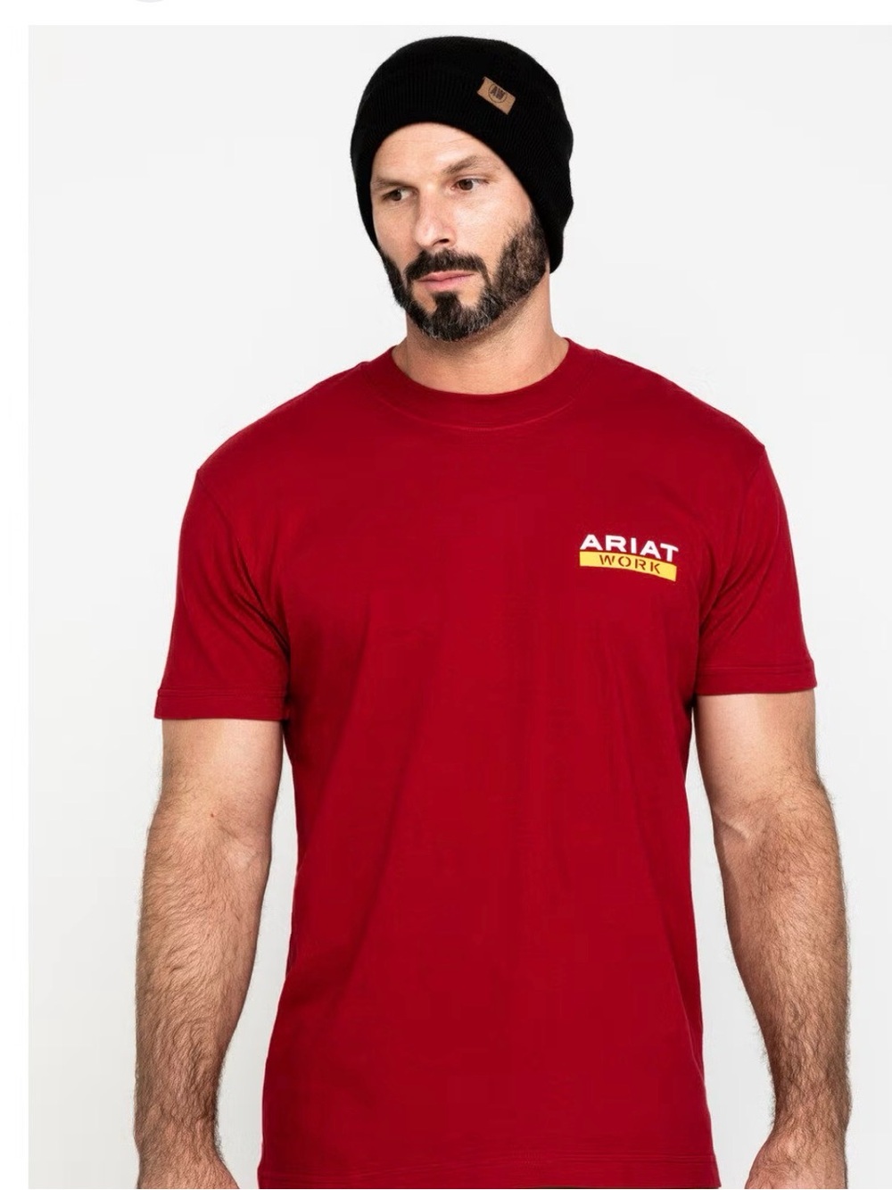 Ariat Red Short Sleeve Tee with Yellow 'Work' Logo